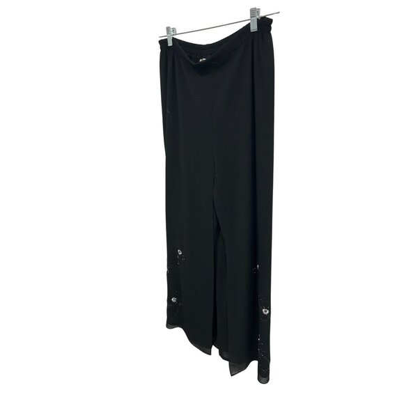 Adrianna Papell Sz 10 Black Wide Leg Pants Floral Beaded Embellished Cocktail - Picture 3 of 11